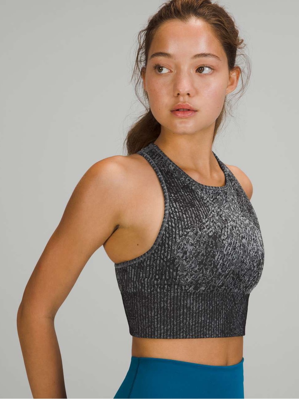 nwot Lululemon Ebb to Train Bra Support C/D Pattern Mixing Black / rhino grey 10
